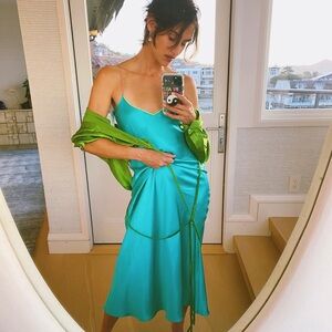 Dannijo Neon Turquoise Silk Midi Dress Size Medium